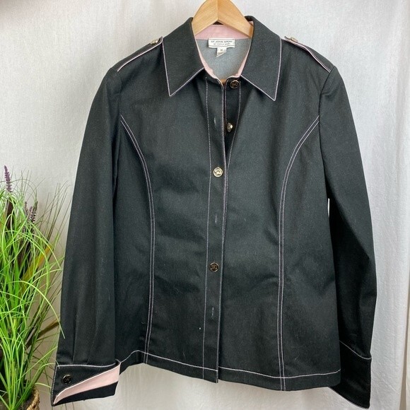 St John Black & Pink Denim Button Up Jacket M - Picture 2 of 8